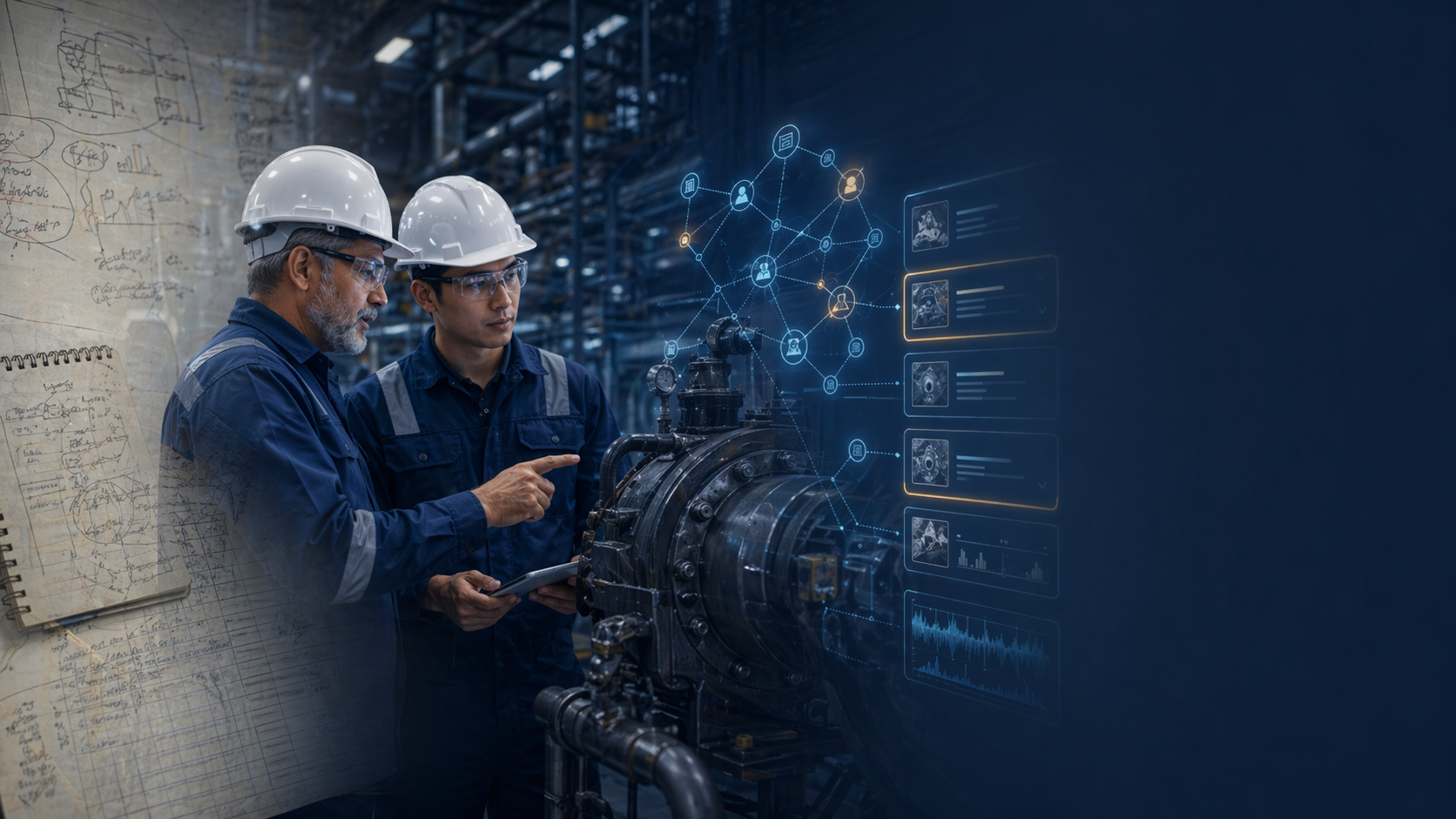 Reliability engineers diagnosing a failing asset on the plant floor